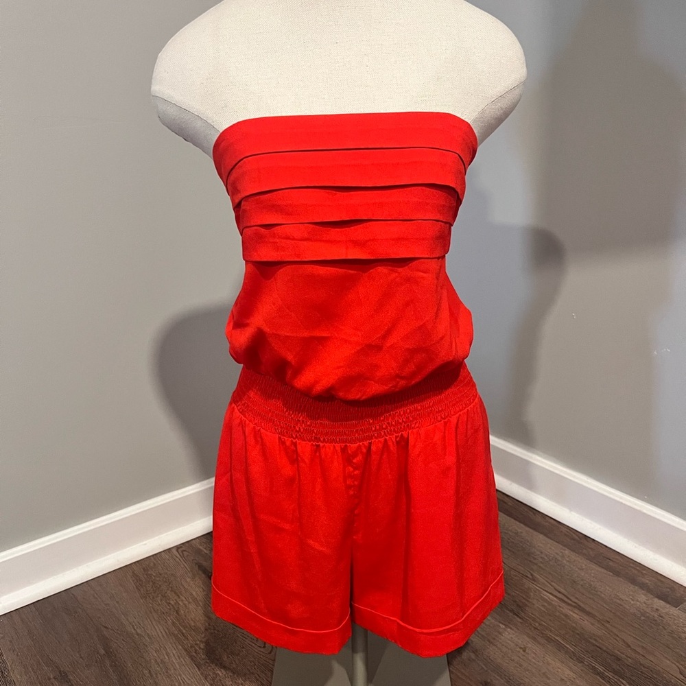bebe Red Strapless Romper